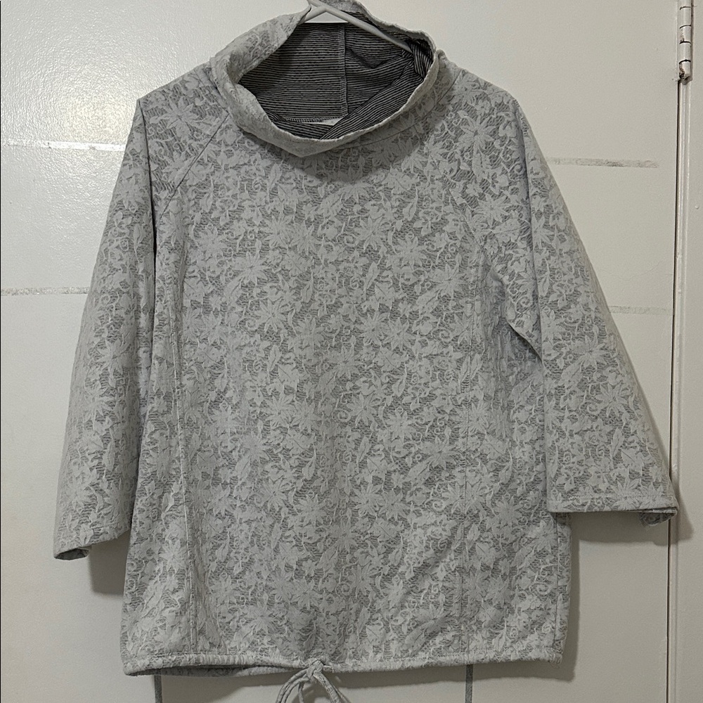 Gray Floral Cowl Neck light Sweater
